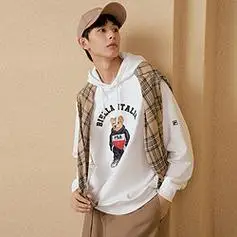 fila斐乐男装时尚日常百搭潮流宽松男式流行套头卫衣男可爱连帽上衣