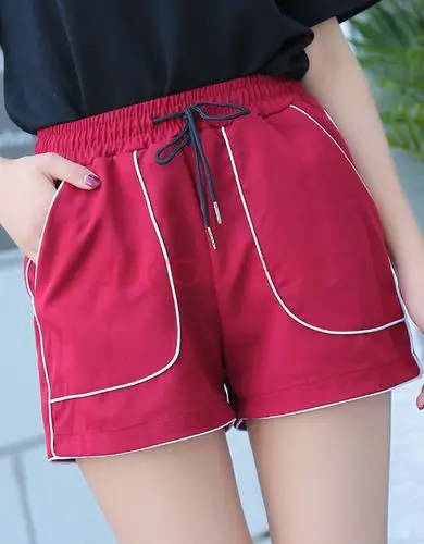 短裤女春夏季运动跑步学生高腰宽松字阔腿休闲热裤允染yunran 红色 s