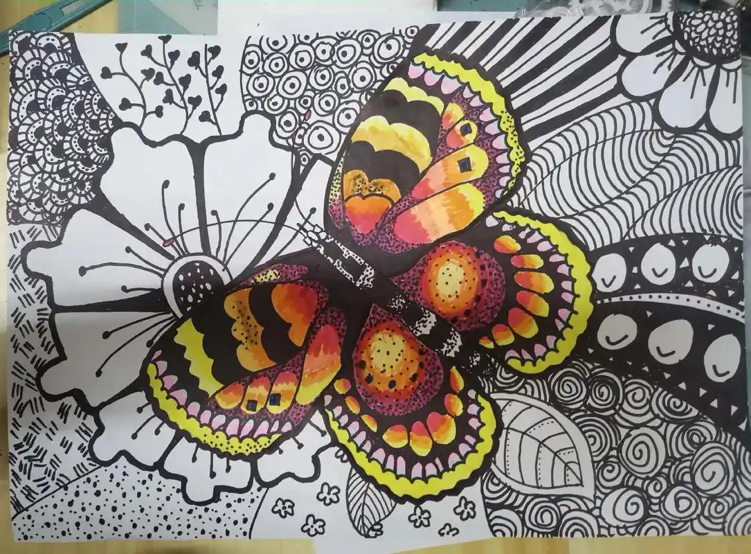 线条画《蝴蝶》 简单的线条画 蝴蝶—附上绘画过程#画画 #线 - 抖音