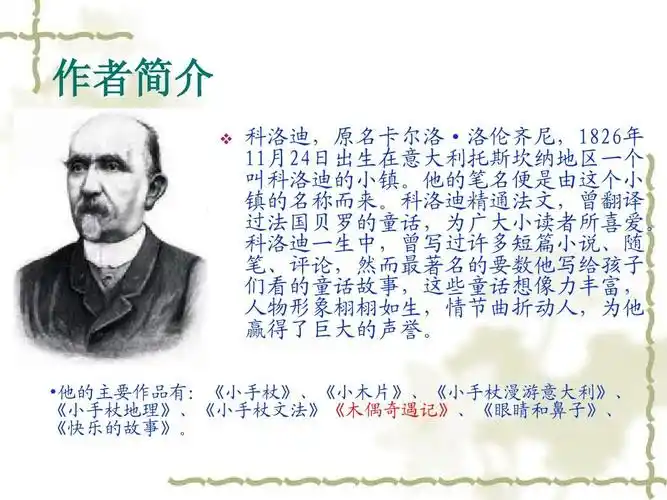 作者简介   科洛迪,原名卡尔洛·洛伦齐尼,1826年 11月24日出生