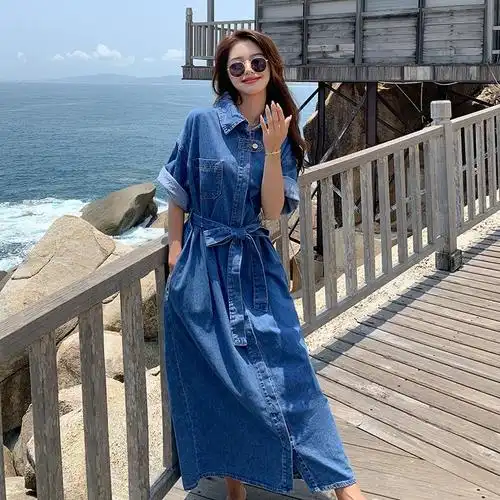 气质宽松2021夏薄款 显瘦潮流牛仔连衣裙韩版 休闲长裙 - 女装/女士