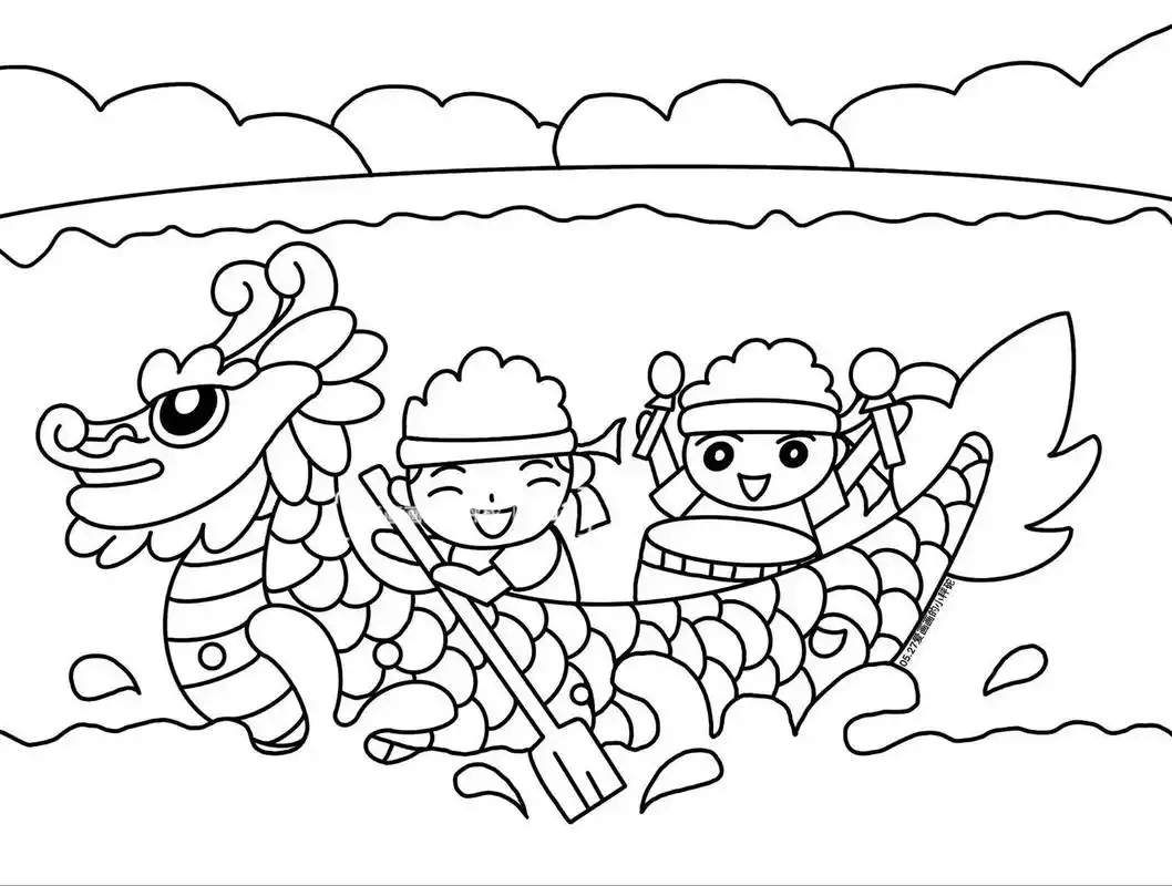 《赛龙舟》端午节简笔画|附线稿