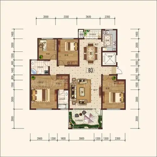 住宅b-3奇, 三室二厅二卫一厨, 约173平米