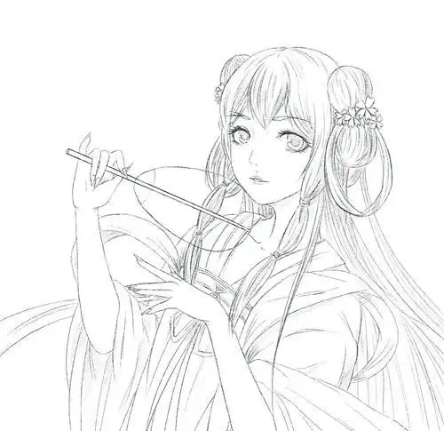 附人物黑白动漫素材插画绘画线稿手绘女生男生长发短发转载二次元古风