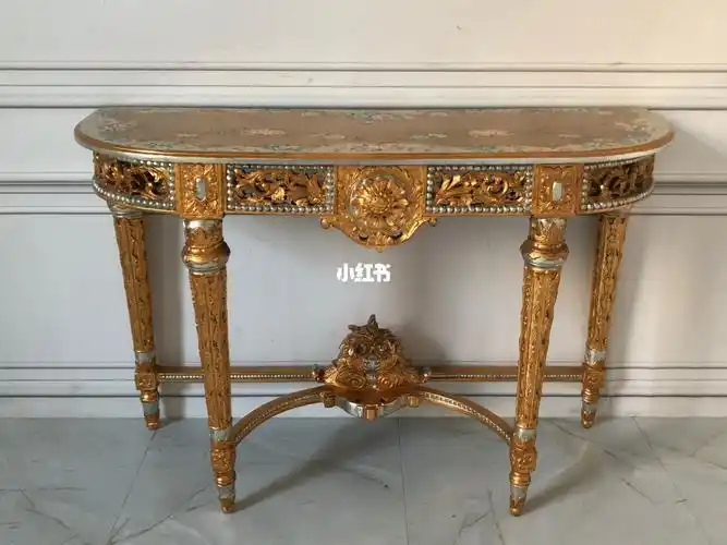 法式玄关桌欧式复古金色雕花手工彩绘装饰台