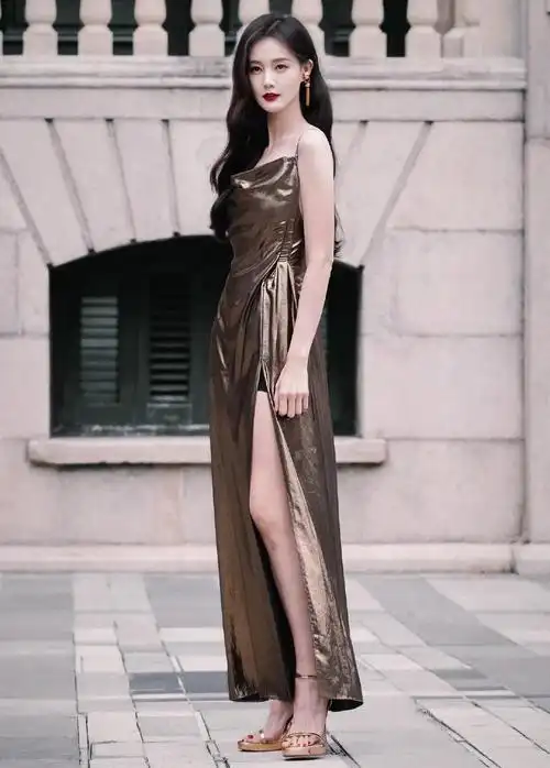 李一桐吊带鎏金开叉裙,大秀美背大长腿,美艳大气!__财经头条