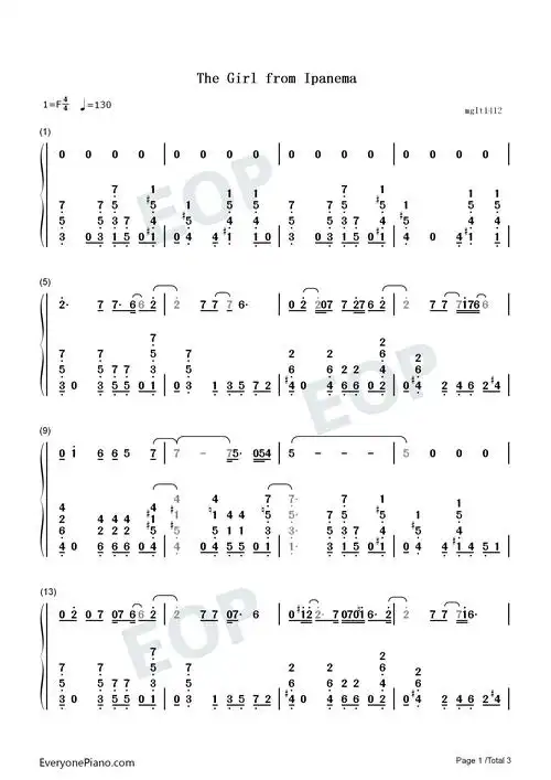 the girl from ipanema-依帕内玛女孩双手简谱预览1