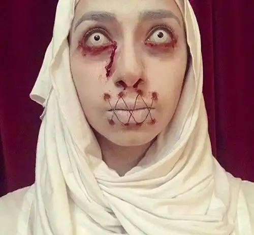 迪拜女生化妆技巧逆天创伤妆逼真恐怖