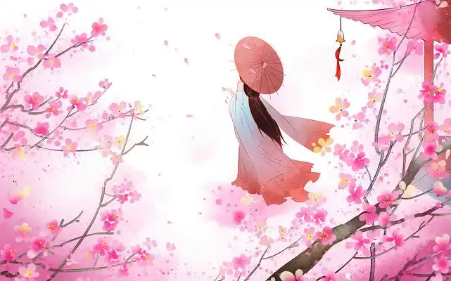 古风人物桃花樱花美女人物古风原创插画素材