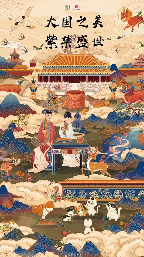 周生生i故宫宫廷文化kv主视觉插画设计