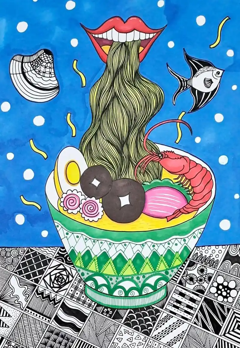 一碗面‖创意线描画.#线描 #手绘 #画画 #每日一画 #一 - 抖音