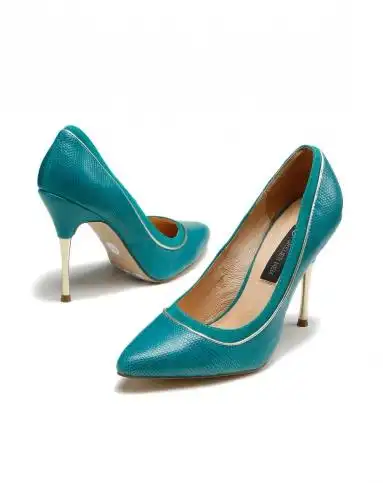 蓝绿色优雅尖头高跟鞋