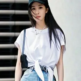 杨幂式穿搭明星同款白色系带打结t恤女夏韩版宽松短袖上衣服体恤
