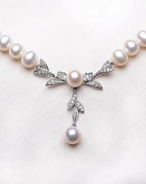 925银天然珍珠项链8-9mm白色近圆bzx055都市优雅(附质检证书)