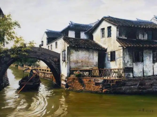 0527 2006年作 水乡情 布面油画