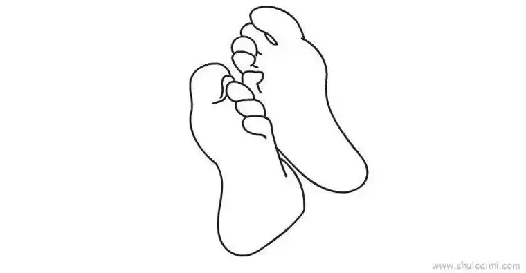 2,然后画出脚丫,旁边再画出另一只脚.3,最后涂上颜色就可以了.