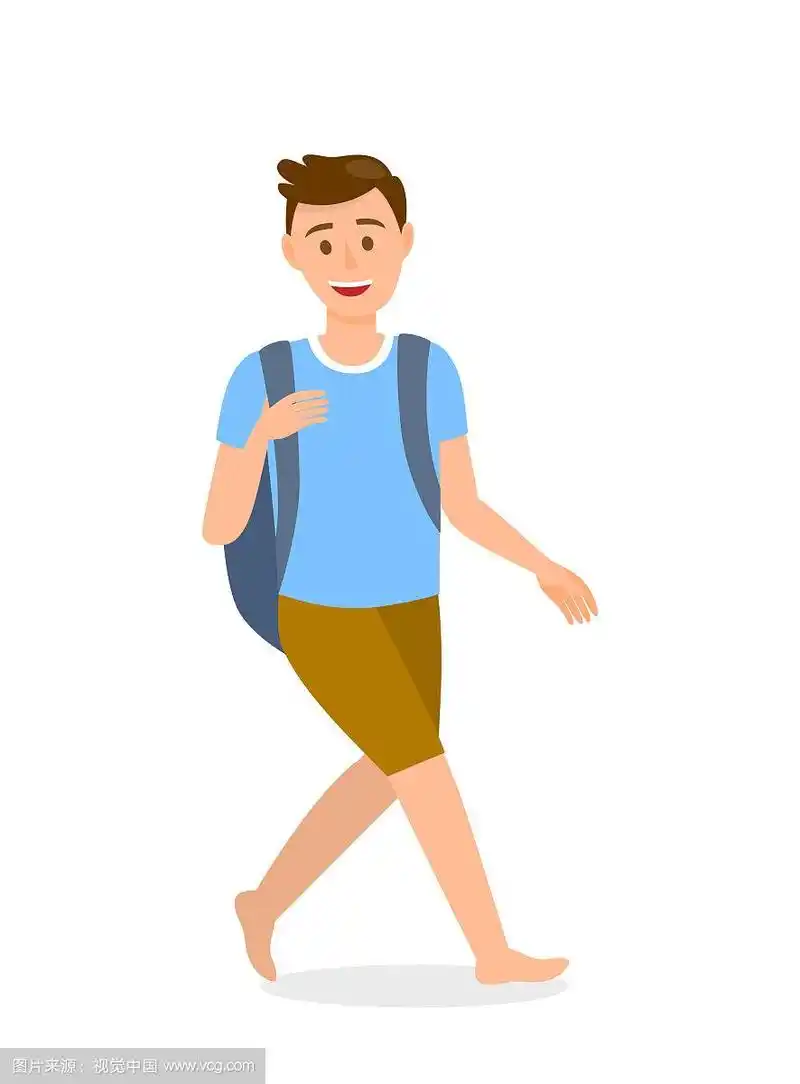 光脚男人与背包卡通人物
