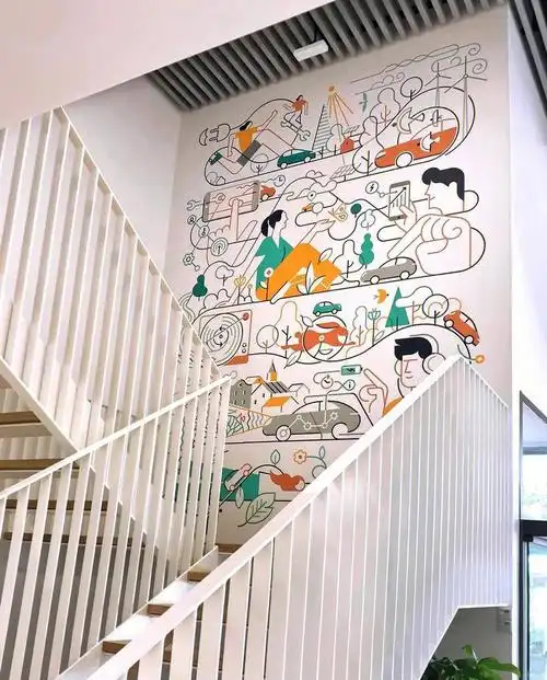 楼梯间的墙面又高又空那就画幅壁画吧