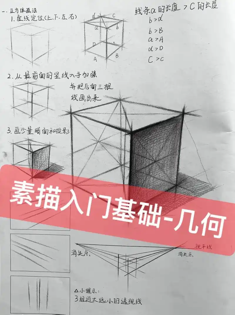 素描几何入门教程#素描几何体 #素描入门基础 #素 - 抖音