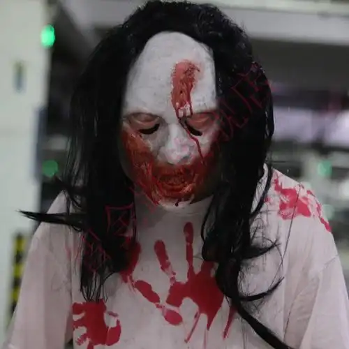 万圣节发光面具万圣节恐怖鬼脸面具眼睛发光吓人血腥恶魔头套密室逃脱