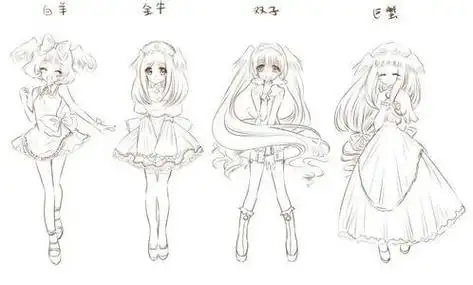 简笔画十二星座 古风公主手绘简笔画 汉服星座系列星座古风星座系列