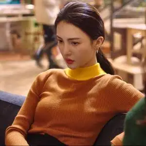 了不起的女孩金晨沈思怡同款衣服早春新桔色拼接修身针织衫毛衣女