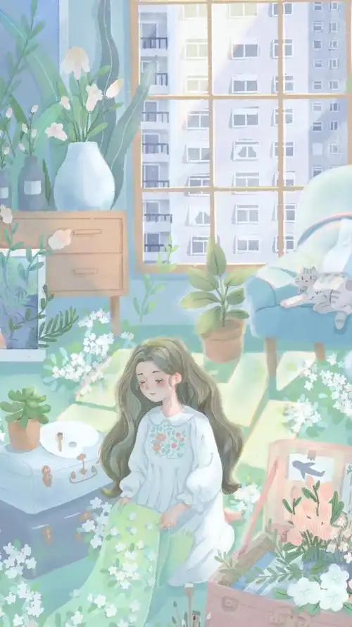 小清新可爱女孩甜美手绘插画