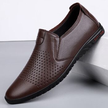 透气2023夏季新款头层牛皮镂空休闲软底皮凉鞋 棕色 38【图片 价格