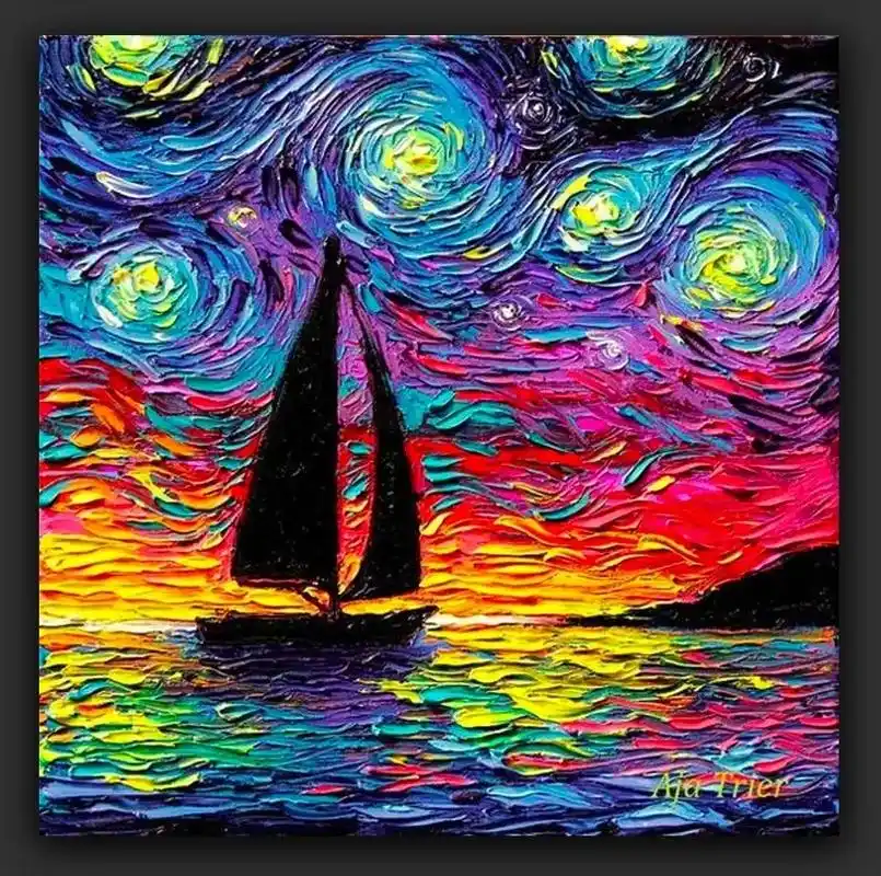 丙烯颜料风景画,厚厚的颜料堆积出大自然的缤纷色彩!#少儿美术 - 抖音