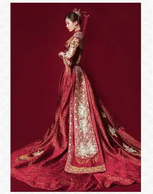 拖尾秀禾服 秀禾服新娘2022凤冠霞帔夏季结婚古装婚纱中式拖尾中国风