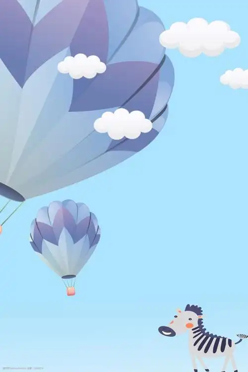 卡通背景蓝色趣味 手绘 卡通 热气球 斑马 动物 趣味 边框 可爱