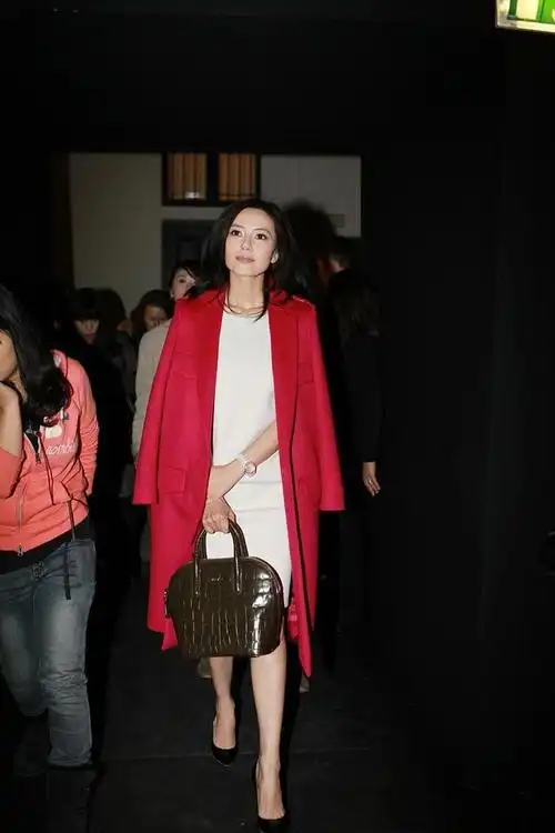 高圆圆"衣品"美到了,穿"玫红"大衣配白裙,气质甜美又高级|连衣裙|高跟