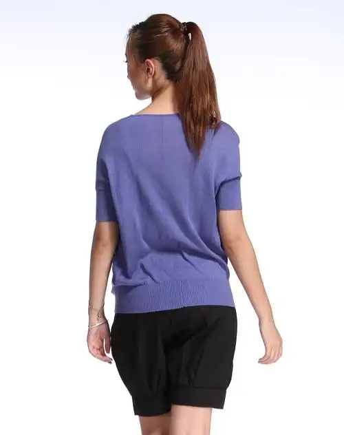 紫蓝色成熟短袖针织衫