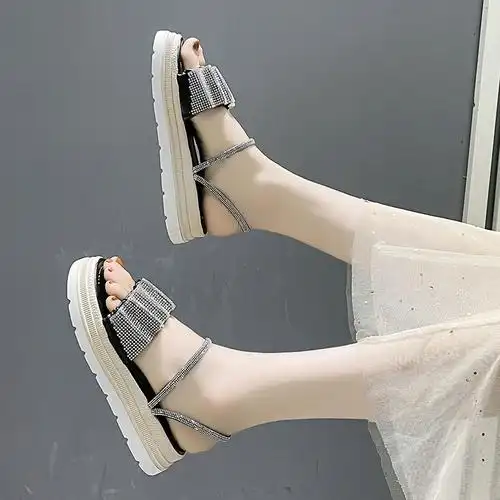 凉鞋大东两穿拖鞋女夏外穿2021新款时尚厚底仙女风水钻松糕凉拖鞋