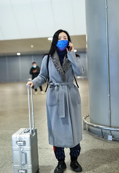 49岁陶虹素颜现身机场不化妆皮肤十分白嫩衣服太厚身形显臃肿