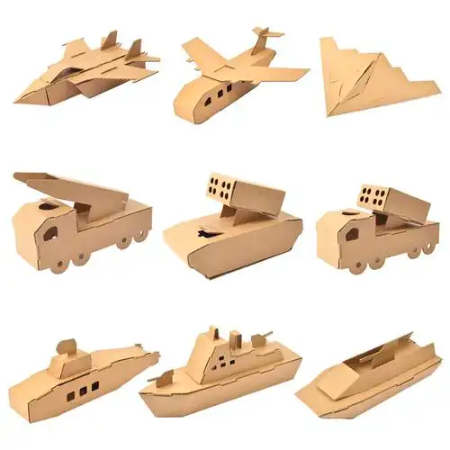 儿童纸盒手工diy军事模型纸板坦克装甲车导弹车拼插武器装备玩具