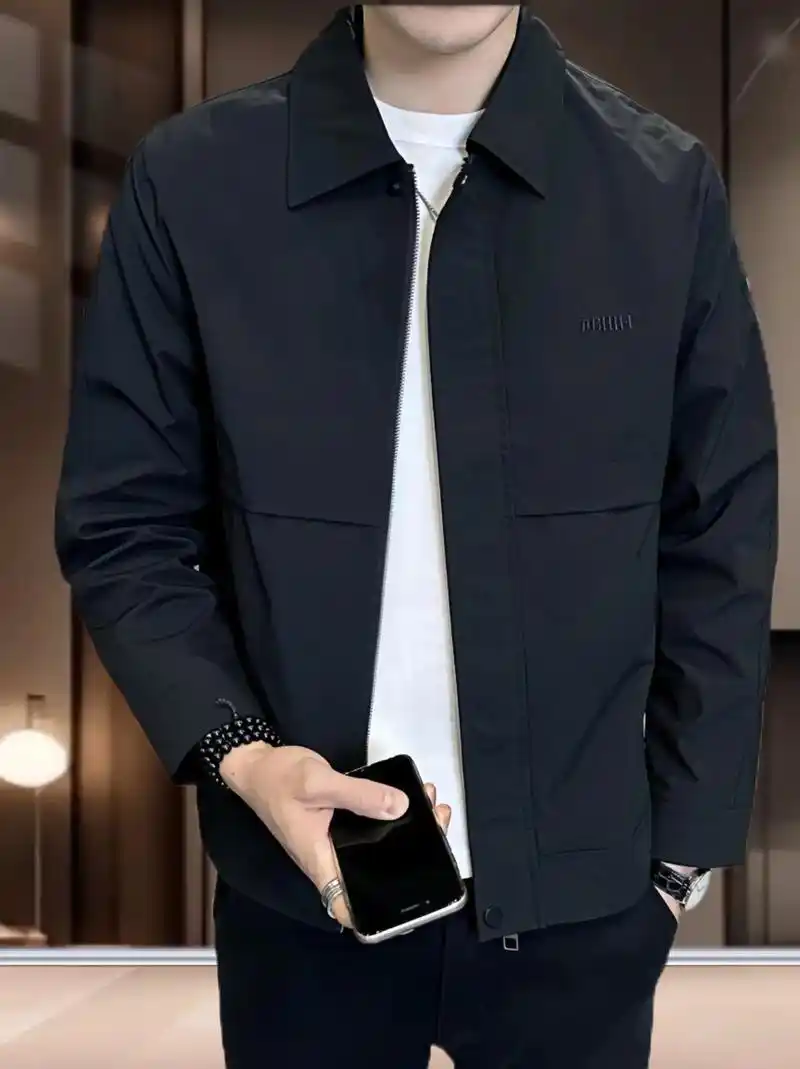 罗蒙春秋季翻领外套男士高级感2024新款潮流修身行政夹克秋装上衣