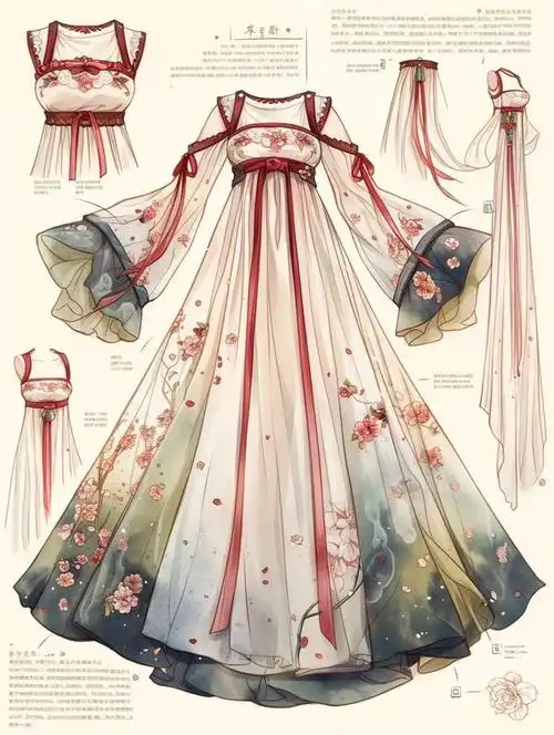 汉元素服饰效果图款式图