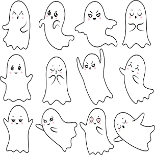 可爱的卡哇伊鬼魂鬼万圣节鬼,微笑的幽灵或日本微笑和与鬼脸的可怕鬼