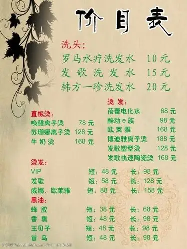 理发店价目表图片
