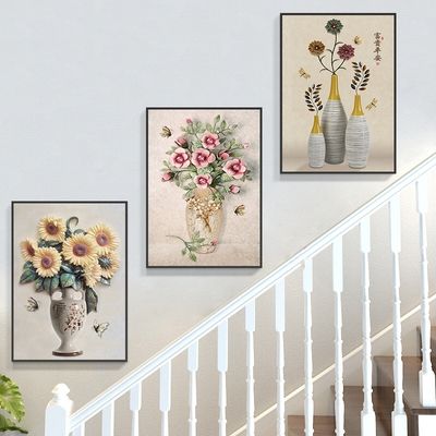 墙上三联画楼梯间装饰画欧式复式楼挂画走廊走道过道玄关墙壁画竖版