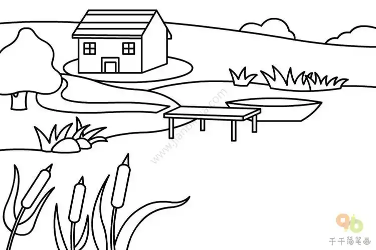 河边风景简笔画