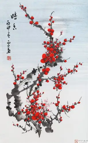 安徽美协何华贤 四尺三开《暗香》 - 梅花图 - 99字画网