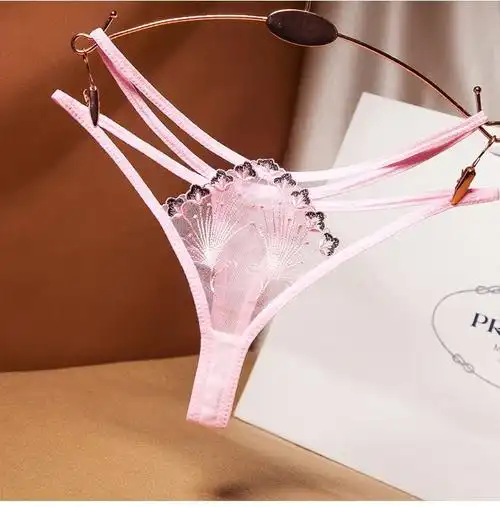日系丁字裤女刺绣诱惑细绳女生内裤低腰超薄 黑色 均码【图片 价格