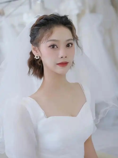 短发新娘结婚照美美的造型出炉啦