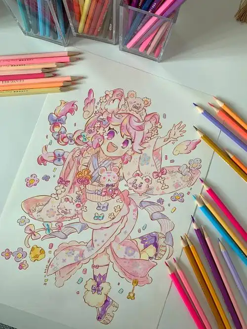 动漫彩铅临摹只有在家才能认真画画