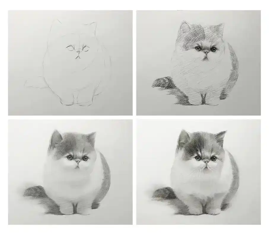 呆萌小猫咪绘画步骤图分享～ #一起来画画 #零基础学画画 # - 抖音