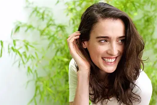 美女,女士,手捋头发,正面,特写,头像,手,头发,植物