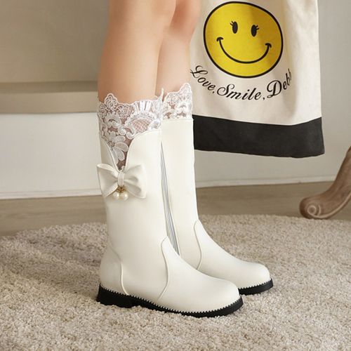 女童白色长靴2020秋冬儿童高筒靴小女孩马丁靴皮靴中大童公主单靴