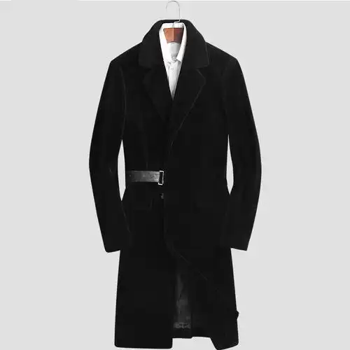 【安柘娜男长款真皮西装领修身羊剪绒外套l080396·黑色】-惠买-正品